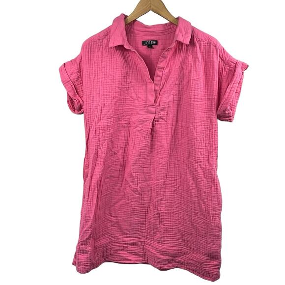 J. Crew Pink Soft Gauze Tunic Shirt Dress Size L Short Sleeves Summer - Picture 1 of 11